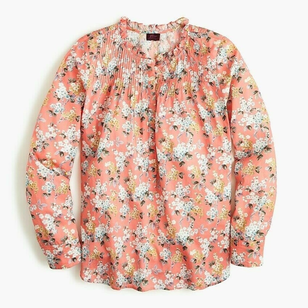 J. Crew Liberty Fabric Josephine Floral Classic Ruffle Popover Top Coral -‎ 00